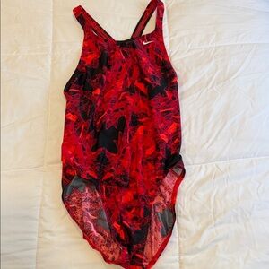 Nike Red and Black One-Piece Swimsuit